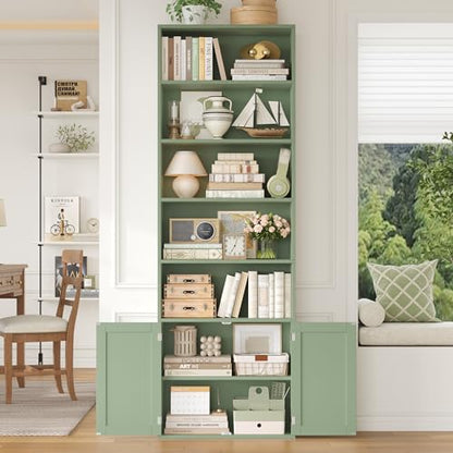 82" Tall Bookcase, Farmhouse Bookshelf with Doors, Green, view 6