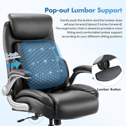 Office Ergonomic Desk High Back Executive Chair with Pop-Out Lumbar Support, view 6