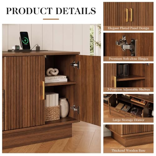 65" TV Stand for TV up to 75 Inch, Entertainment Center with Lights, view 9