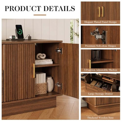 65" TV Stand for TV up to 75 Inch, Entertainment Center with Lights, view 9