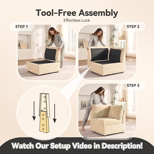 Large 6 Seat Modular Sectional Couch with Ottoman Seat Corduroy Sleeper Sectional Sofa Bed Oversized Convertible Modular Couch for Living Room