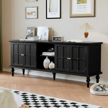 67" Mid Century Modern TV Stand with Window Design, Black, view 7