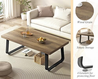 47" Rustic Industrial Coffee Table - Farmhouse Modern Minimalist Center Table with Wood & Metal Legs,Cocktail Table for Living Room, Bedroom, Home Office, Rustic Oak