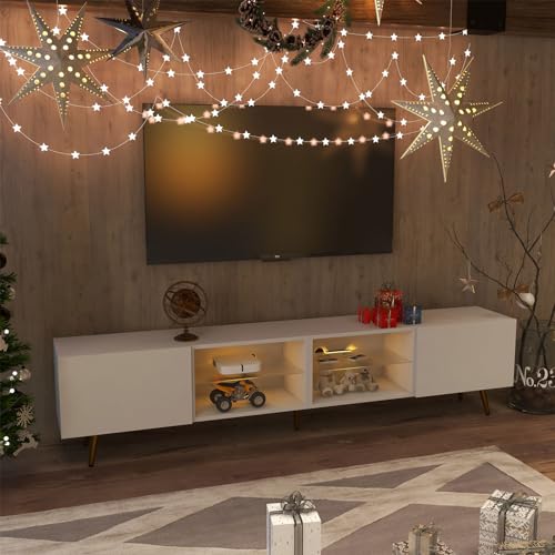86" LED TV Stand, Modern Entertainment Center for 75" TV, White, view 7