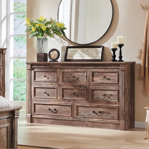 Farmhouse 61" Wide 8 Drawers Dresser for Bedroom, Light Brown, view 6