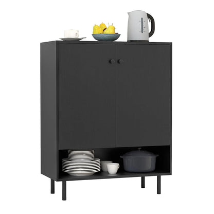 Sideboard Buffet Cabinet, Freestanding Kitchen Storage Cabinet with Doors, Adjustable Shelf & Anti-Tipping Kit, Mid Century Modern Black Buffet Table for Dining Room, Living Room, Entryway