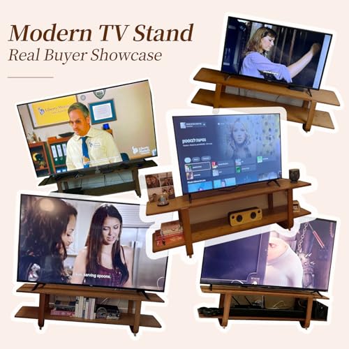 Walnut TV Stand for 65-Inch TVs, 2 Open Shelves, Modern Media Console, view 7