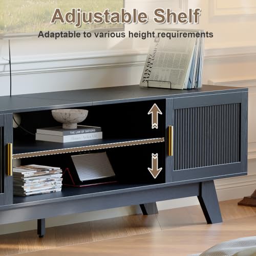 59.5" Fluted TV Stands for 65 Inch TV, Mid Century Modern, view 7