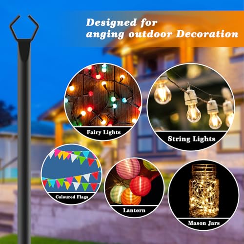 2 Pack String Light Poles,10 Ft Light Poles for Outside String Lights,Outdoor Lights Pole with Fork,Metal Poles Stand for Patio Deck Backyard (10FT 2 Pack)