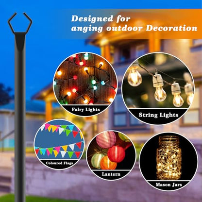 2 Pack String Light Poles,10 Ft Light Poles for Outside String Lights,Outdoor Lights Pole with Fork,Metal Poles Stand for Patio Deck Backyard (10FT 2 Pack)