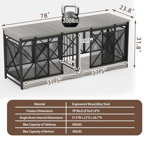 78" Double Dog Crate with Divider, Gray, view 3