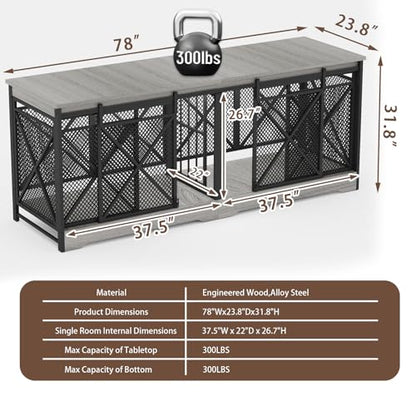 78" Double Dog Crate with Divider, Gray, view 3
