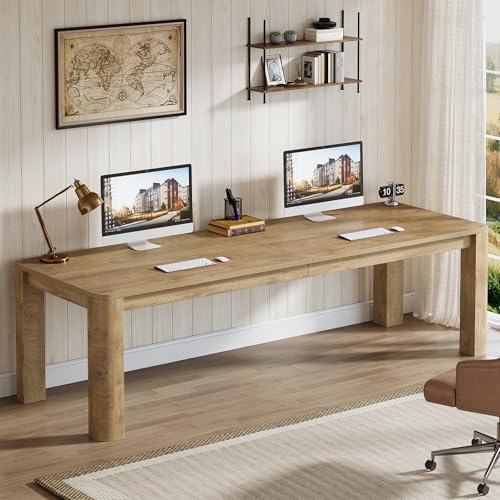 Tribesigns Two Person Desk, 79-Inch Long Desk for Home Office, Double Computer Table Large Writing Workstation for Office, Wood Color