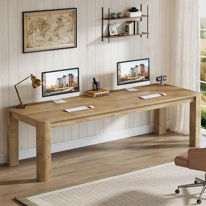 Tribesigns Two Person Desk, 79-Inch Long Desk for Home Office, Double Computer Table Large Writing Workstation for Office, Wood Color