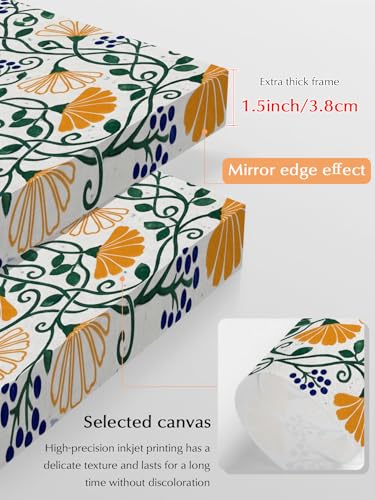 NuYeBiofx Boho Botanical Flowers Art Canvas Wall Art Prints,40"x28" Framed Picture Artwork Teal Orange Cream Plants Printed Canvas Oil Painting for Living Room Bedroom Office,Ready to Hang
