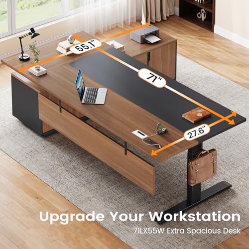 71" Executive L Shaped Electric Standing Desk, Brown, view 6