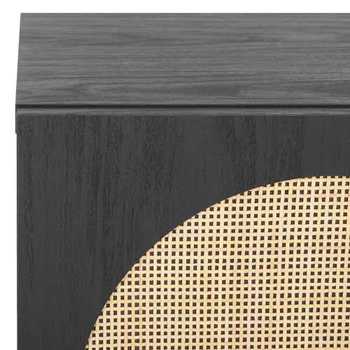 SAFAVIEH Home Collection Ophelia Black/Natural 1-Door Nightstand Bedside Accent Table