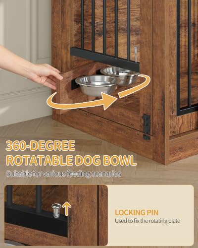 31.5 in Dog Crate Furniture Indoor Dog Kennel with 2 Feeding Bowls, view 5