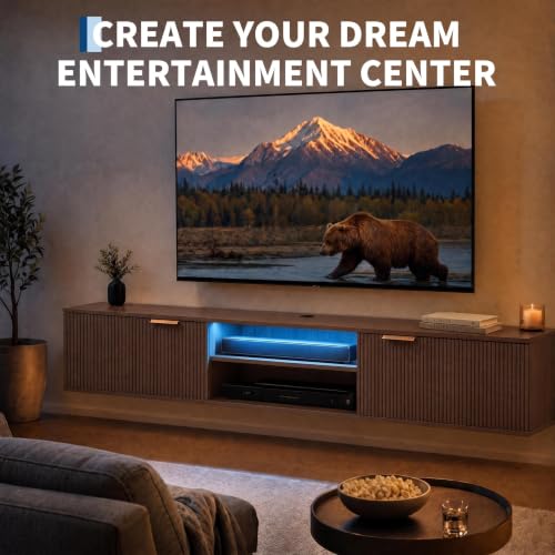 70" Floating TV Stand for TVs Up to 80", Fluted Entertainment Center, view 7