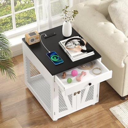 Dog Crate Furniture, Wooden Dog Kennel End Table with USB Charging Station, view 5
