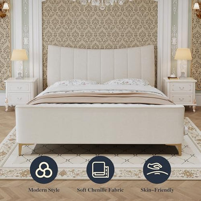 Queen Size Platform Bed Frame, Beige, view 6