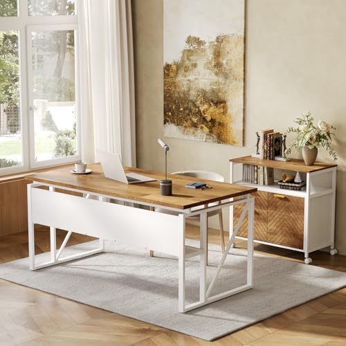 63-Inch Office Desk with 31.5-Inch Lateral File Cabinet, Study Writing Desk Computer Desk for Home Office