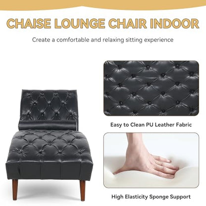 PU Leather Chaise Lounge Chair Indoor, Armless, Black, view 5