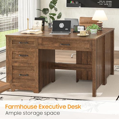 Executive Desk with 3 Storage Drawers, Red Brown, view 5