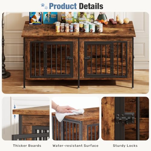 54" Dog Crate Furniture for 2 Dogs with Divider, Brown, view 4