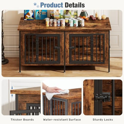 54" Dog Crate Furniture for 2 Dogs with Divider, Brown, view 4