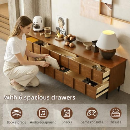 86" Modern Solid Wood Media Console, 6-Drawer Storage Sideboard, view 7