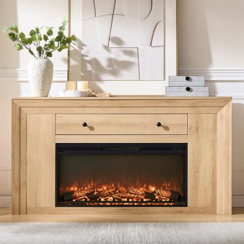 60" Electric Fireplace with Mantel,TV Stand with 36" Electric Fireplace, view 2
