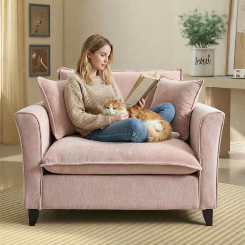 46.9" Chenille Upholstered Accent Chair Wide Seat for Living Room Bedroom, Modern Leisure Cushion Armchair W/ 2 Pillows and Removable Cover for Home Apartment Office