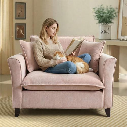 46.9" Chenille Upholstered Accent Chair Wide Seat for Living Room Bedroom, Modern Leisure Cushion Armchair W/ 2 Pillows and Removable Cover for Home Apartment Office
