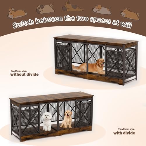 78" Double Dog Crate with Divider, Caramel Brown, view 4