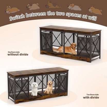 78" Double Dog Crate with Divider, Caramel Brown, view 4