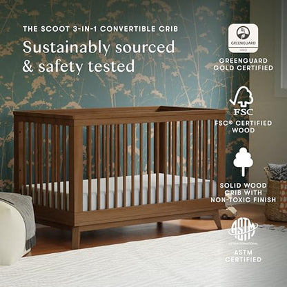 Babyletto Scoot 3-in-1 Convertible Baby Crib, Natural Walnut | GREENGUARD Gold Certified, Converts to Toddler Bed & Daybed - 4 Adjustable Mattress Heights - Conversion Kit Included