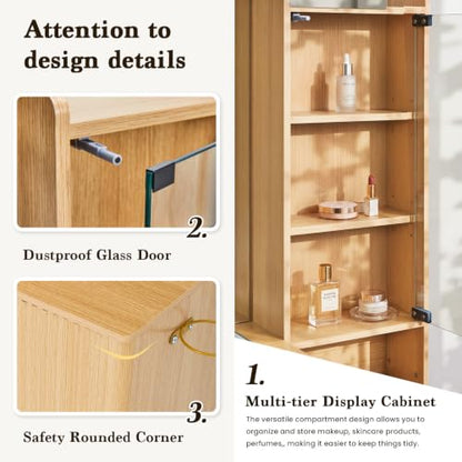 48 In Makeup Vanity Desk with Lighted Mirror, Fluted Vanity Table with Glass Top, view 7