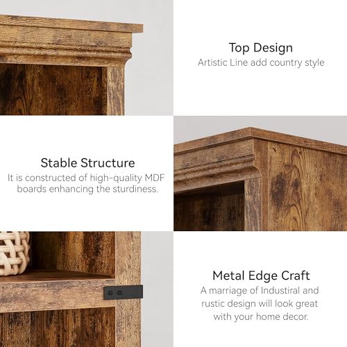 5 Tier Bookcase, Farmhouse Book Shelf with Storage, 71" Tall Book Case Wooden 5 Shelf Bookcase for Home Office, Living Room, Bed Room (Vintage, 67.4" H x 31.5" W x 12.8" D)