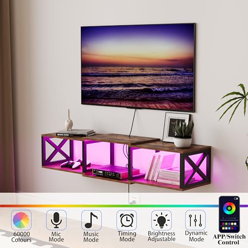 Floating 45.7" TV Stand with LED & Power Outlets for Under tv Shelf, view 5