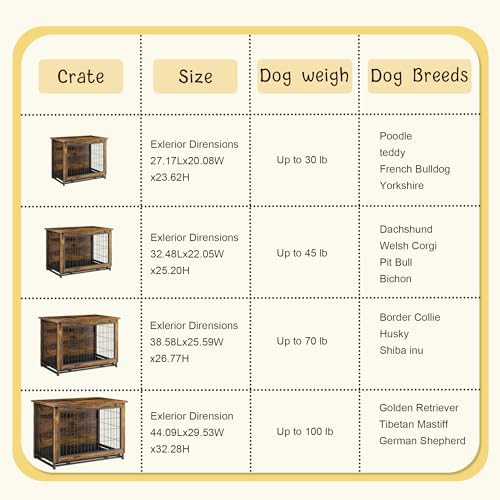 JY QAQA Dog Crate Furniture, Wooden Dogs Crate Table, Double-Doors Dog Furniture, view 6