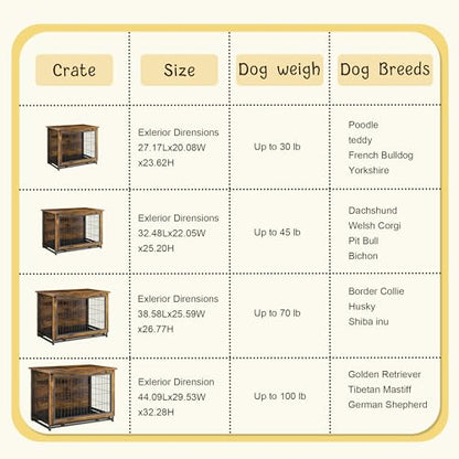 JY QAQA Dog Crate Furniture, Wooden Dogs Crate Table, Double-Doors Dog Furniture, view 6