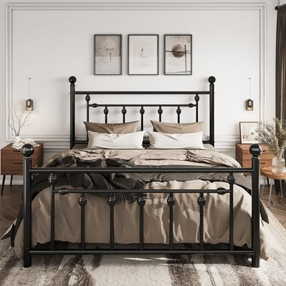 14" Full Size Metal Platform Bed Frame/Victorian Headboard and Footboard/Steel, view 2