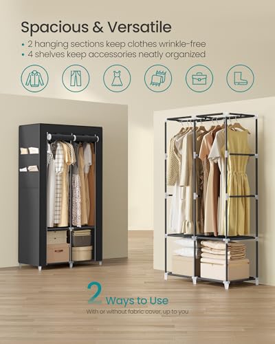 Portable Closet with Cover, 2 Hanging Rods and Shelves, view 6