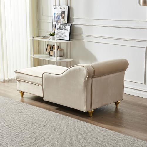 Modern Upholstery Chaise Lounge Chair with Storage Velvet (Beige), view 5