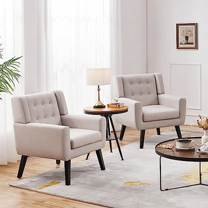 Yaheetech Accent Chairs Set of 2, Living Room Chairs Set, Beige Sofa Chairs, Linen Fabric Reading Chair, Modern Accent Chair for Bedroom Office Reading Nook, Beige