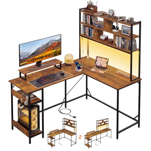 Computer Desk, Home Office, 60 Inch with Hutch, Rustic Brown, view 2