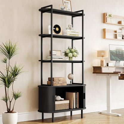 4 Tier Bookshelf with Cabinet, 71" Tall Display Bookcase Black, view 5
