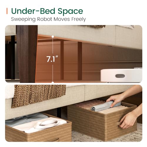 Queen Wood Bed Frame with Upholstered Charging Station Headboard, view 7