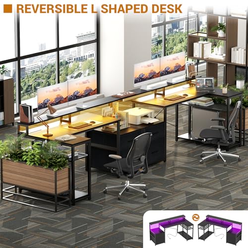 L Shaped Desk with File Drawer, Reversible L Shaped Gaming Desk, view 6